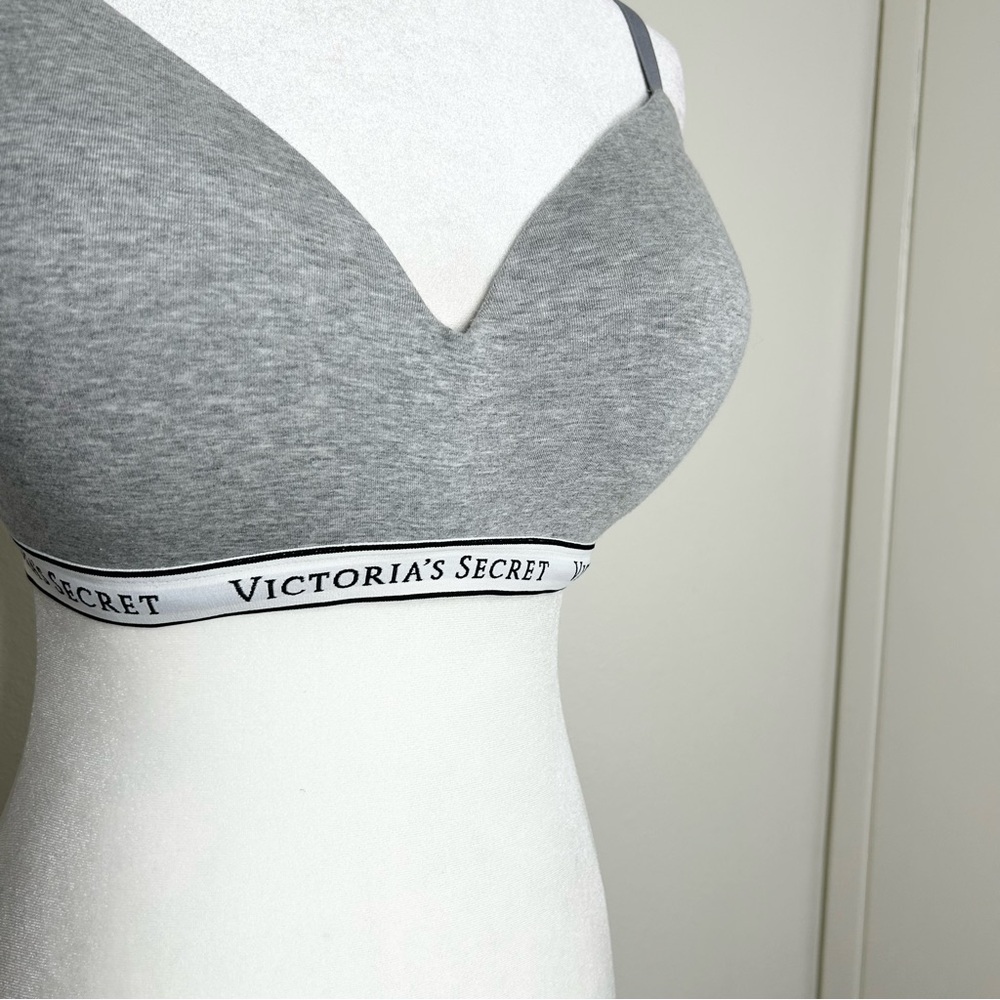 Victorias Secret Gray T-Shirt Lightly Lined Logo Wireless Comfort Bra Size 38DD - Picture 2 of 5